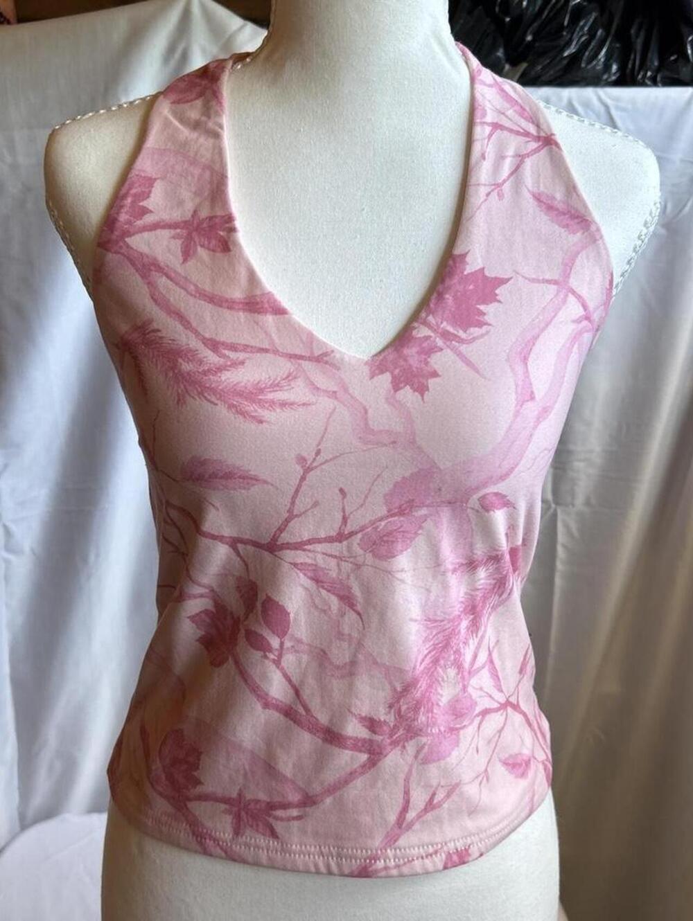 Womens Pink Mossy Oak Camo Halter Top Size Large
